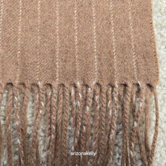 NWT Alfredo Pria Wool Scarf *TINY HOLE* Tan Pinstripe Biella Italy - Picture 8 of 12